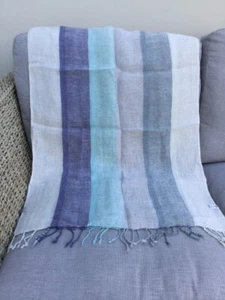 FAT FACE 100% Natural Linen Shawl Wrap Scarf Long Rectangle Lilac Green White - Picture 1 of 7