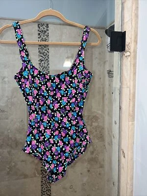 Carol Wior Vintage Bright Floral One-Piece Traje de baño 12 rosa negro azul blanco Foto 1 de 4
