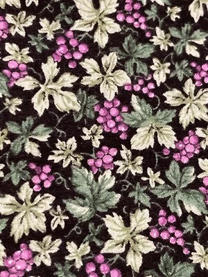 Purple Grapes Green Leaves on Black Concord Fabrics The Kesslers VTG 2Y x 44"W - Image 1 of 3