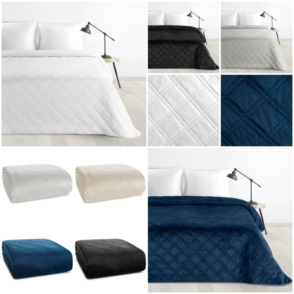 Velours Bettüberwurf Steppdecke mit weicher Ober- und Satin-Hinterseite Kariert - Bild 1 von 1