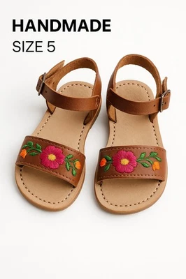 Handmade Floral Leather Sandals – Toddler Size 5 - Image 1 of 4