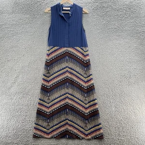 Mara Hoffman Dress Small Blue Geo Print Silk Boho Flowy Sleeveless Pocket Maxi - Picture 1 of 13