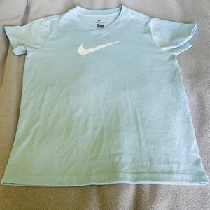 Nike Tee Shirt Womens Small V Neck Aqua Lightweight Boxy Fit Logo Athletic - Picture 1 of 8