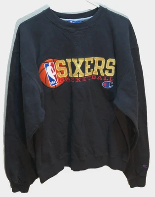 Philadelphia Sixers 76ers NBA Basketball Vintage Black Pullover Sweatshirt L - Image 1 of 2