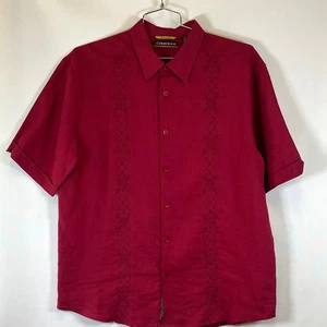 Cubavera Men’s 100% Linen Embroidered Short Sleeve Button-Up Shirt Red XL - Picture 1 of 5