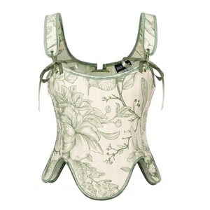 Corsetto allacciato vittoriano Scarlet Darkness vintage spina di pesce corsetto floreale - Foto 1 di 9