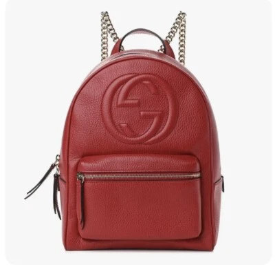 BOLSO MOCHILA GUCCI GG SOHO ROJO PIEL DE BECERRO GRANULADA CADENA Foto 1 de 4