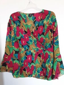 Essential by Milano Multi Print Bell Sleeve crinkle top Wrap size 1X - Picture 1 of 4