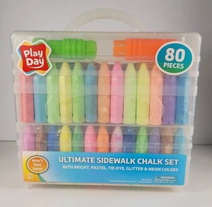 Play Day Ultimate Sidewalk Chalk 80 Pieces Won't Roll Away with carrying case  - Picture 1 of 12