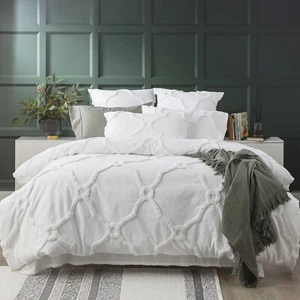 Renee Taylor Moroccan King Bed Quilt Cover Cotton Chenille VT Washed Tufted WHT - Picture 1 of 4
