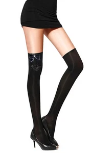 Stockings Legwarmers Black Opaque Knot Flower Rhinestone Lingerie New Sexy - Picture 1 of 1