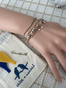 Chloe + Isabel Bracelets (2) Petalette Two Row+Gold Pave Bar+1 1/2” Extender - Picture 1 of 10