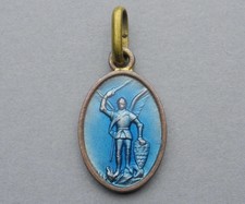 Pingente Religioso Antigo Francês. São Miguel. paratroope. enamlel Medalha.