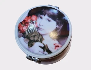 Vintage 1997 Enesco Hinged Porcelain Trinket Box With Girl & Roses Print - Picture 1 of 5