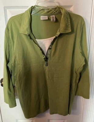 Elementos clásicos para mujer, top verde, cuello en V, camiseta sin mangas blanca adjunta, talla L Foto 1 de 3