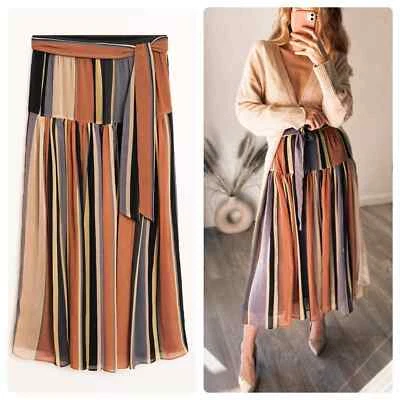 Falda Mango Rayas Midi Cinturón Nueva  Foto 1 de 4