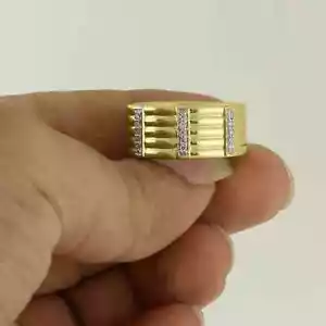 1Ct Round Lab Created Diamond Men's Anniversary Band Ring 14K Yellow Gold Plated - Picture 1 of 2
