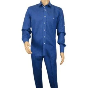 Men INSERCH premium Soft Linen Breathable 2pc Walking Leisure suit LS29116 Royal - Picture 1 of 17
