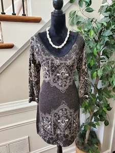 Aryeh Women Gray Acrylic Scoop Neck Long Sleeve Casual Knee Length Dress Size M - Picture 1 of 12