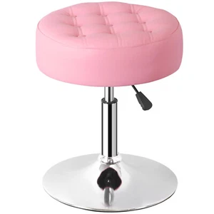 Taburete tocador otomano de cuero PU altura ajustable 17"-23" 360° giratorio rosa - Imagen 1 de 24