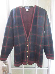 Pendleton Checks Classic 100% Virgin Wool Long Sleeve Sweater Coat Women M - Picture 1 of 10