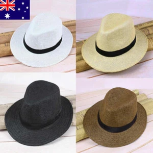 Men Straw Panama Hat Handmade Cowboy Cap Summer Beach Party Travel Sun Hat Gifts - Picture 1 of 17