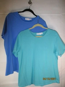 Juego de 2 camisetas Denim & Co. turquesa/azul de manga corta de algodón/spandex S95 - talla L - Imagen 1 de 2