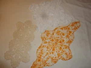 3 Doilies Hand Crochet Ecru , White , Orange , Assorted Shapes & Sizes - Picture 1 of 6