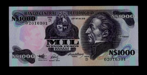 URUGUAY ( 1 ) BANK NOTE 1000 NUEVOS PESOS 1992 P 64A D CRISP UNCIRCULATED - Picture 1 of 2