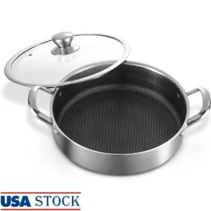 Stainless Steel Sautepan 12 In Deep Frying Pan 6 Quarts Nonstick Skillet W/ Lid - Picture 1 of 8