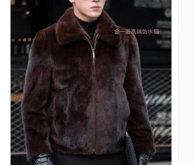 S-6XL Hombres Piel de Visón Invierno Cálido Cuello Solapa Abrigo con Capucha Chaqueta Prendas de abrigo Chaquetón Foto 1 de 4