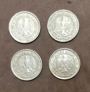 1927A ,1928A,1929A GERMANY WEIMAR REP. SET OF 4 COINS-50 PFENNIG-20MM-KM#49 - Picture 1 of 2