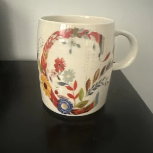 Anthropologie Starla Halfmann Floral Coffee Mug Monogram Letter Initial C Cup - Picture 1 of 4
