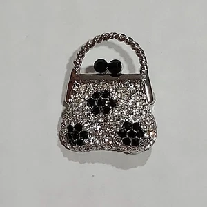 Vintage Retro Style Strass Handtasche Brosche Silber Schwarz Blume Pin Style Handtasche - Bild 1 von 3