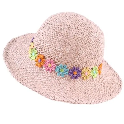 Baby Girl Straw Hat 3-6 Years Girls Summer Beach One Size Colorful Flowers-pink - Image 1 of 4