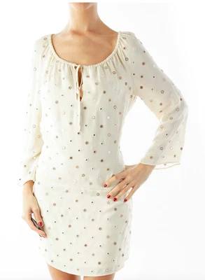 Haute Hippie Dress Women Small Beige Day Peasant Hippie Mirror Short Boho - Image 1 of 4