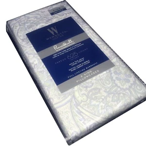 htf new PAISLEY PATTERN Wamsutta 625 TC 100% Cotton KING Pillowcases BLUE & GRAY - Picture 1 of 6