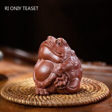 Chinese Yixing Purple Clay Tea Pet Ornaments Lucky Fortune Golden Toad Statue