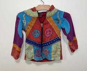 TREE CHILD Nepal Colorful Patch Work Embroidery Hippie Boho Hobo Hoodie Kids 4-5 - Picture 1 of 4