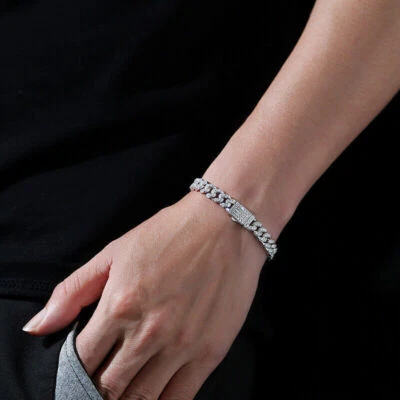 Pulsera Hip Hop Cadena Eslabón Cubano MOISSANITA Real 8mm Plata de Ley 925 Foto 1 de 4