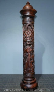11.2" Old Chinese Boxwood Wood Carved Dragon Beast Incense tube - Picture 1 of 9