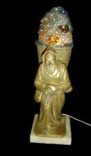 Antique RARE Austrian Bronze Monk Sculpture Carrying A Czech Glass Flowers Lamp.