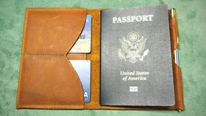 Leather Passport Case .high quality Including Pen. Made in USA - Picture 1 of 9