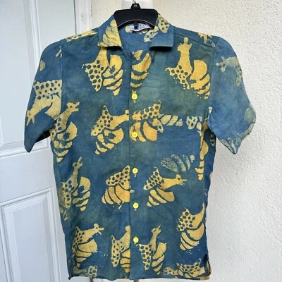SWAHILI COAST. 100% Colorful Linen Shirt. Hand made. Mollusk Print. Button down. - Image 1 of 4