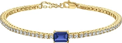 3.15ct Emerald Cut Lab Created diamond Bracelet 14K Yellow Gold Plated Silver - Image 1 of 3