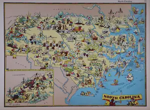 1938 "A GAY GEOGRAPHY" ~ NORTH CAROLINA MAP ~ Colorful Pictorial by RUTH TAYLOR - Picture 1 of 3