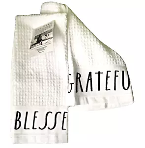 Rae Dunn Set 2 Kitchen Towels Blessed & Grateful ~ White & Black ~ New with Tags - Picture 1 of 3