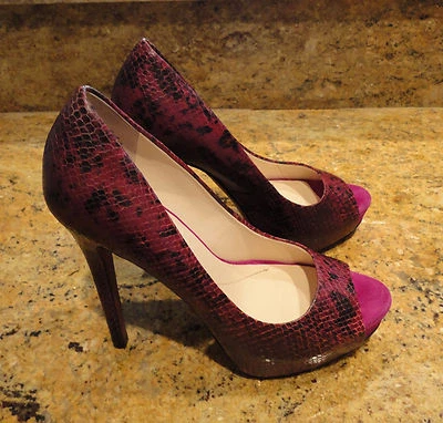 Boutique 9 Pumps Platforms Size 8 Snakeskin Embossed Pink Black Peep Toe! - Image 1 of 4
