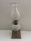 Vintage F S & Co Oil Lamp, Single Wick, Glass Chimney, Metal Base - 47cm Tall