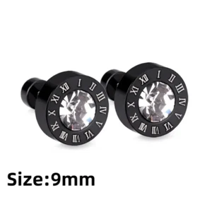 Black 9mm Stud Earrings Roman Numerals Zirconia Setting Urban Men Women New - Picture 1 of 3